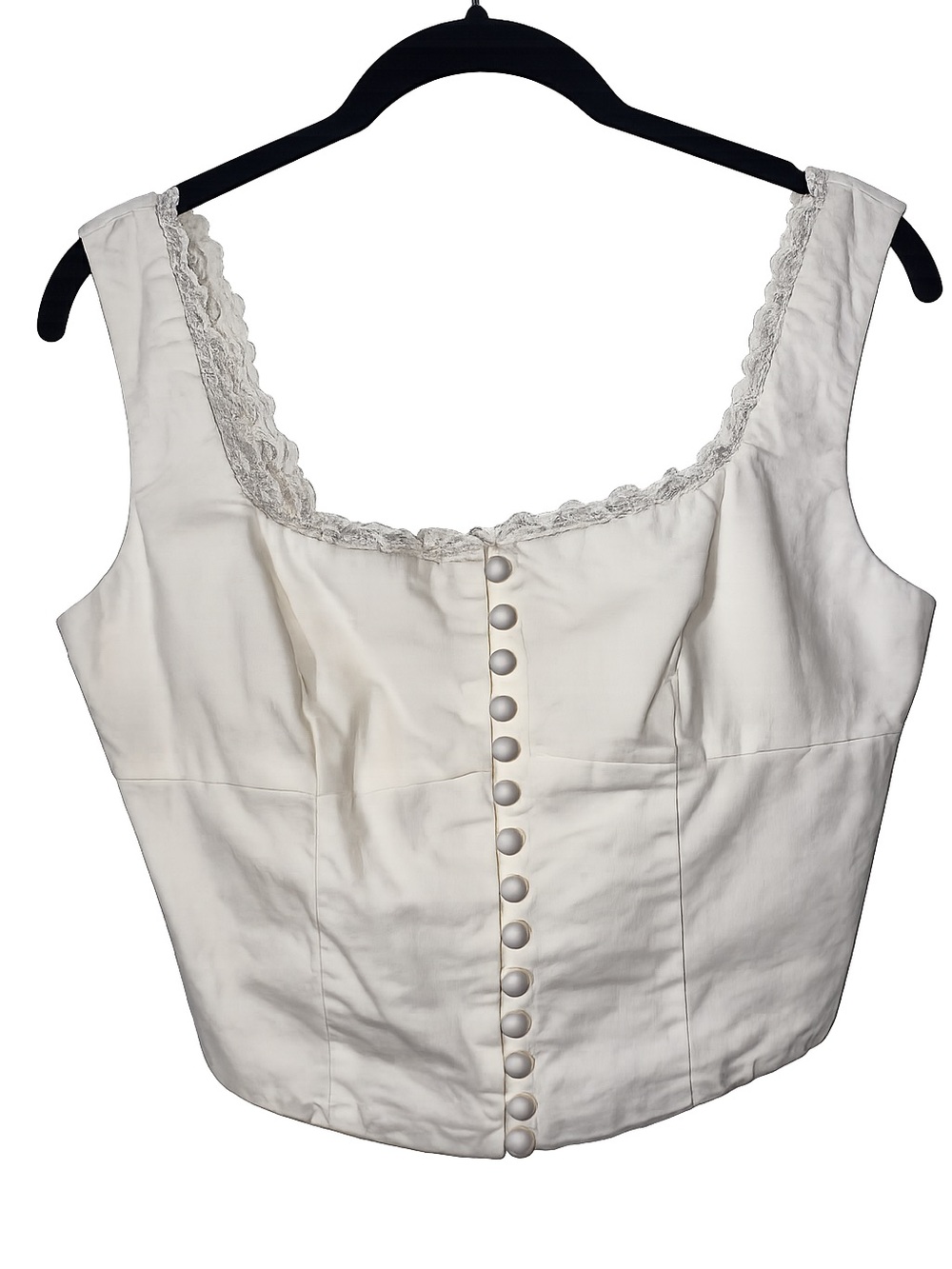 Commense Cream Lace-Trim Button Crop Top
